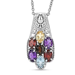 EverTrue - Skyblue Topaz, Smoky Quartz, Citrine, African Amethyst & Red Garnet Cluster Pendant with Chain (Size 20) 3.22 Ct