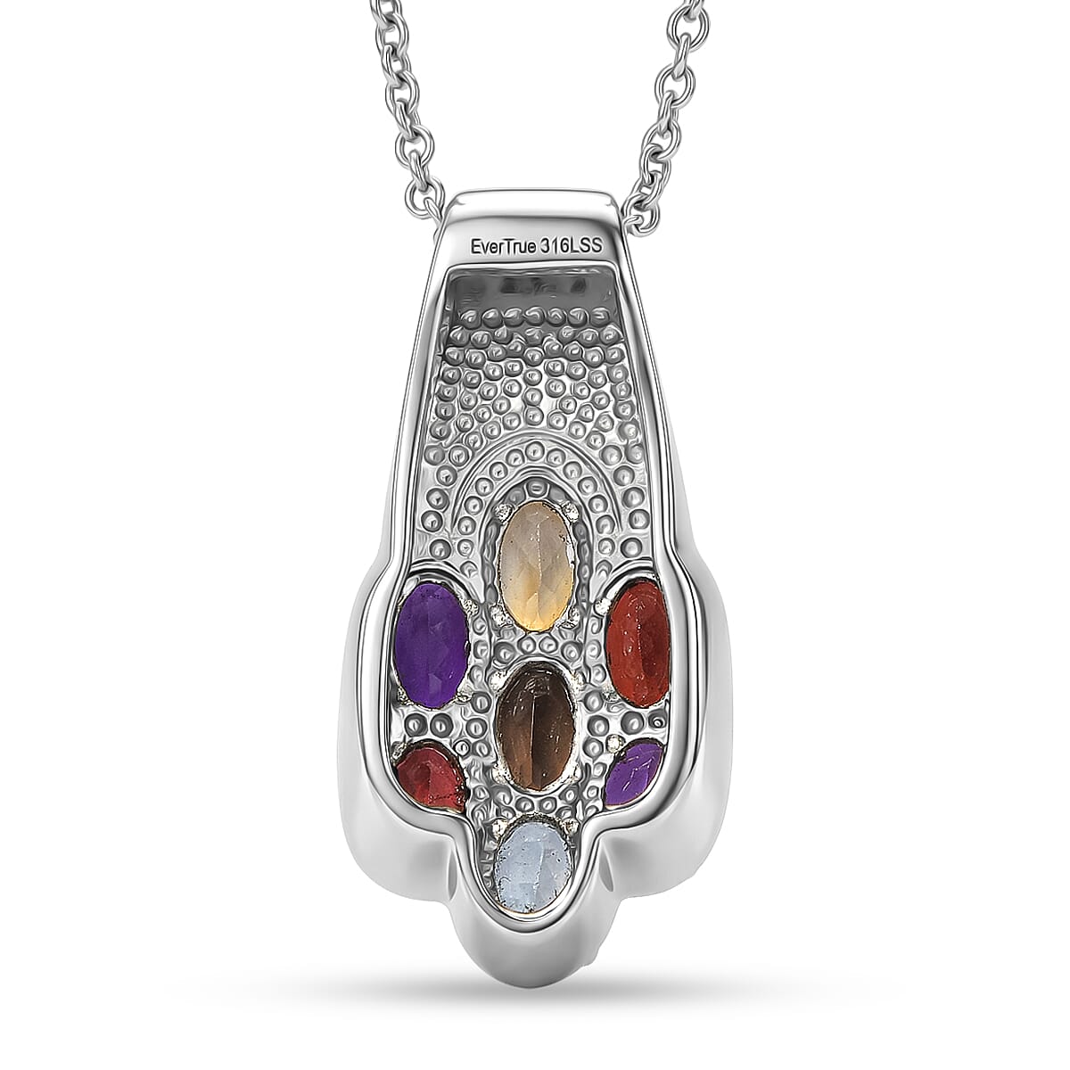 EverTrue - Skyblue Topaz, Smoky Quartz, Citrine, African Amethyst & Red Garnet Cluster Pendant with Chain (Size 20) 3.22 Ct