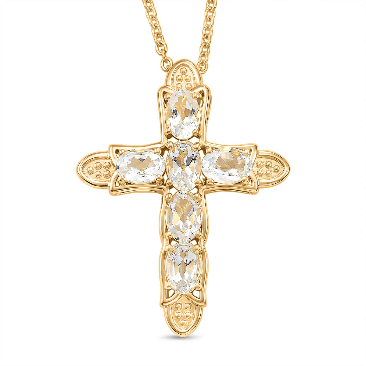 EverTrue - White Topaz Pendant with Chain (Size 20) in Yellow Gold Tone 3.66 Ct.