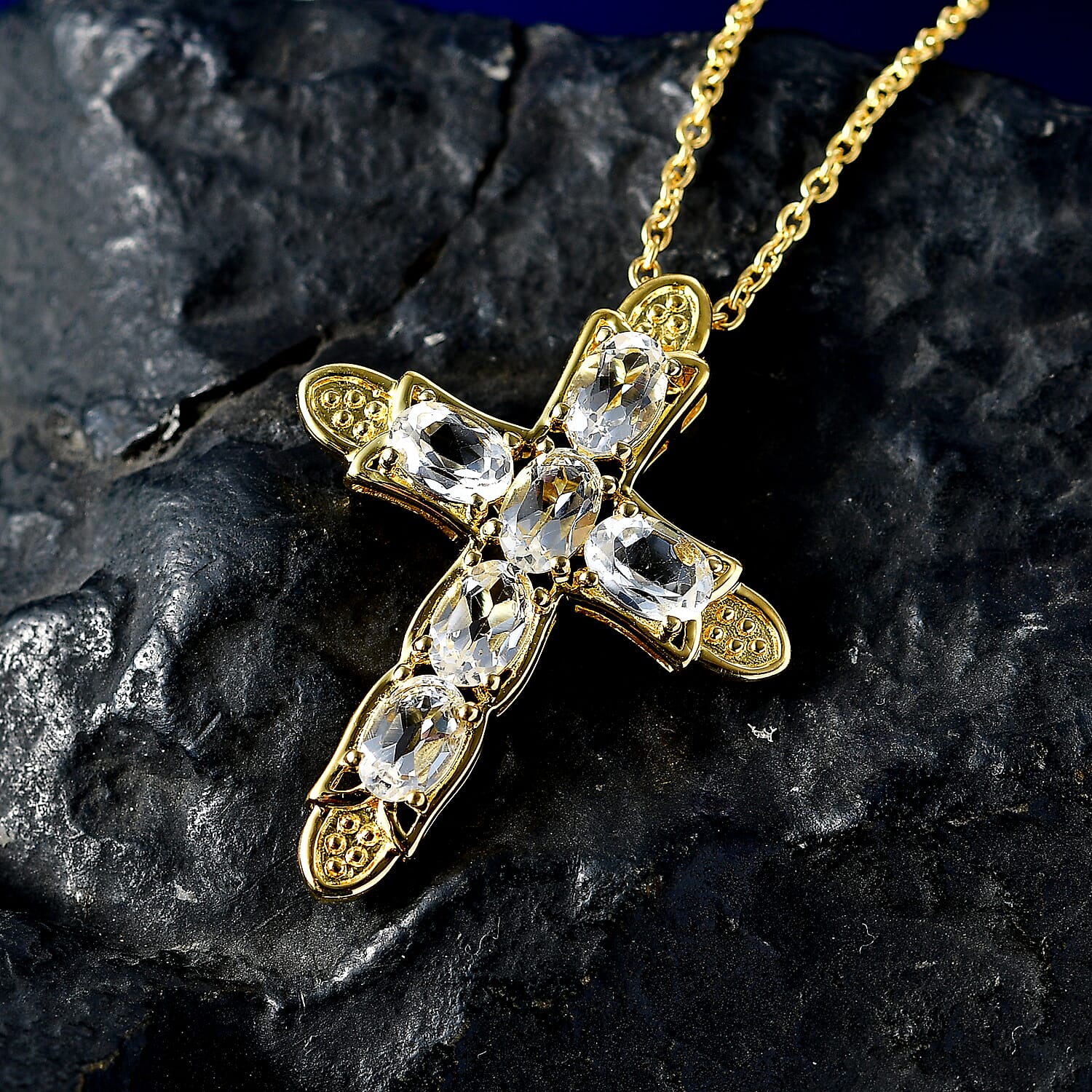 EverTrue - White Topaz Pendant with Chain (Size 20) in Yellow Gold Tone 3.66 Ct.