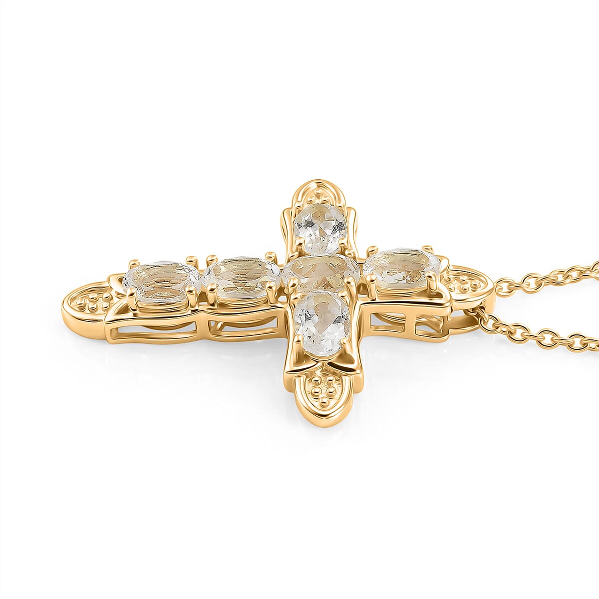 EverTrue - White Topaz Pendant with Chain (Size 20) in Yellow Gold Tone 3.66 Ct.