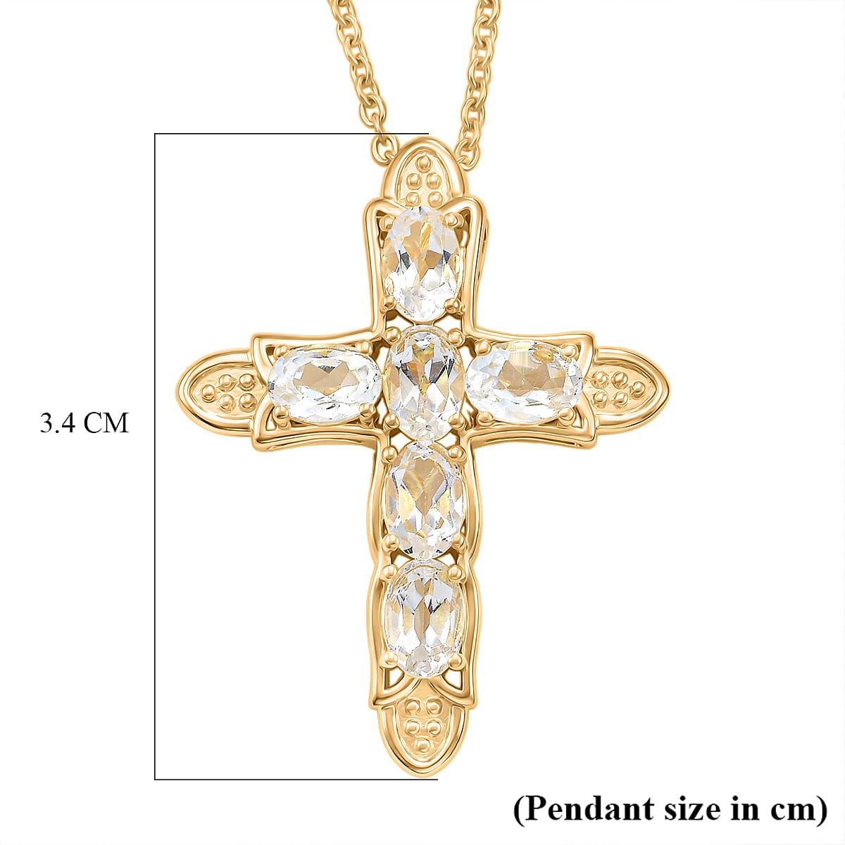 EverTrue - White Topaz Pendant with Chain (Size 20) in Yellow Gold Tone 3.66 Ct.
