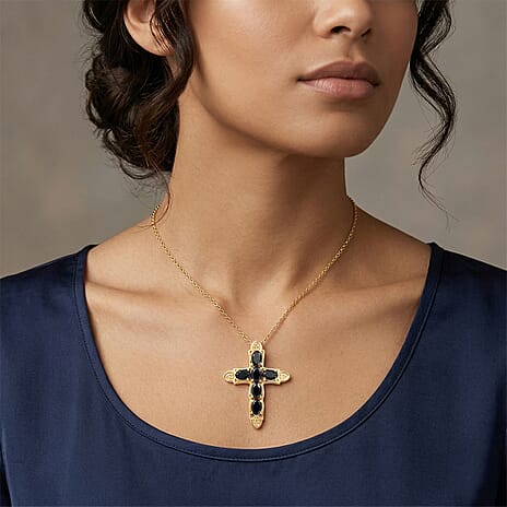 EverTrue - Black Spinel Pendant with Chain (Size 20) in Yellow Gold Tone 3.58 Ct.