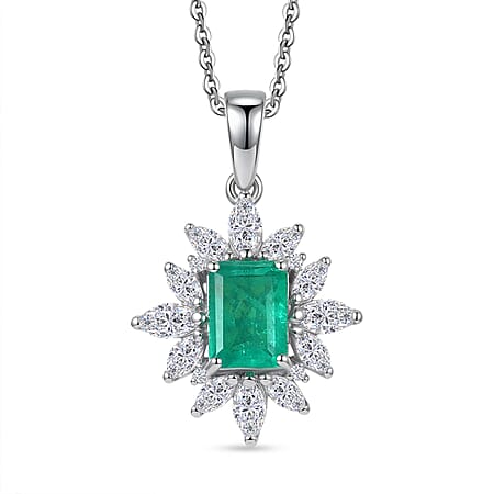 D'Joy Emeraldine Triplet Quartz & White Topaz Halo Pendant with Chain (Size 20) in Rhodium Overlay Sterling Silver 3.38 Ct D'Joy Emeraldine Triplet Quartz & White Topaz Halo Pendant with Chain (Size 20) in Rhodium Overlay Sterling Silver 3.38 Ct