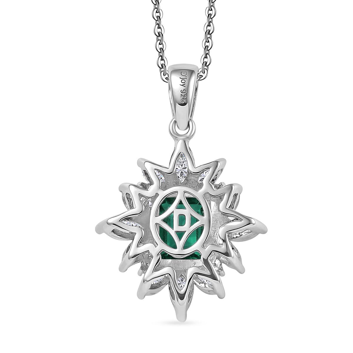 D'Joy Emeraldine Triplet Quartz & White Topaz Halo Pendant with Chain (Size 20) in Rhodium Overlay Sterling Silver 3.38 Ct
