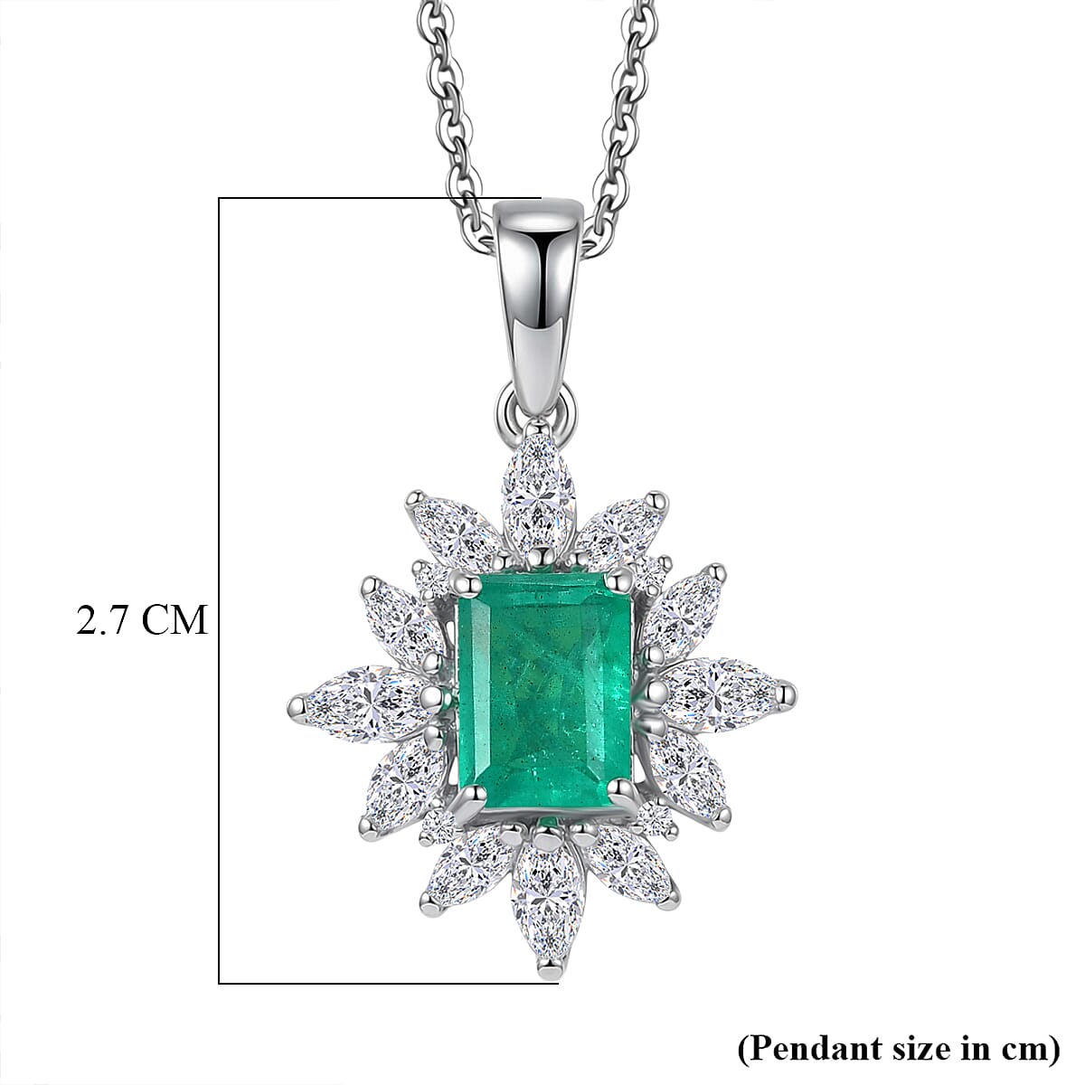 D'Joy Emeraldine Triplet Quartz & White Topaz Halo Pendant with Chain (Size 20) in Rhodium Overlay Sterling Silver 3.38 Ct