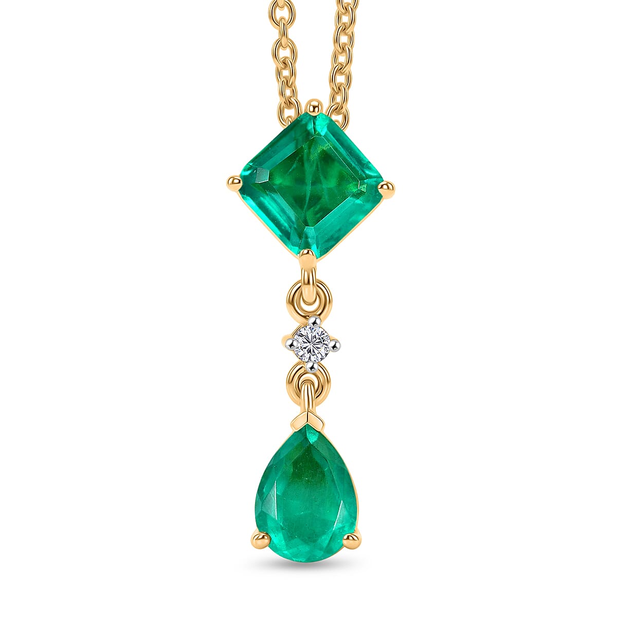 D'Joy Emeraldine Triplet Quartz & White Zircon Pendant with Chain (Size 20) in Yellow Gold Tone 3.20 Ct.