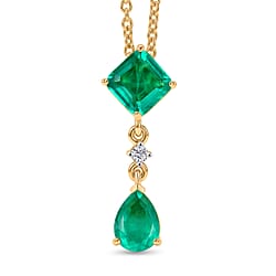 D'Joy Emeraldine Triplet Quartz & White Zircon Pendant with Chain (Size 20) in Yellow Gold Tone 3.20 Ct.