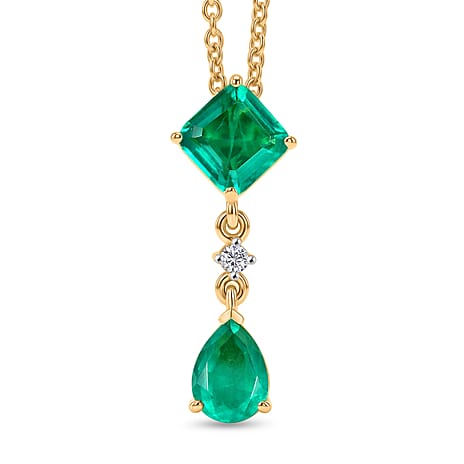 D'Joy Emeraldine Triplet Quartz & White Zircon Pendant with Chain (Size 20) in Yellow Gold Tone 3.20 Ct.