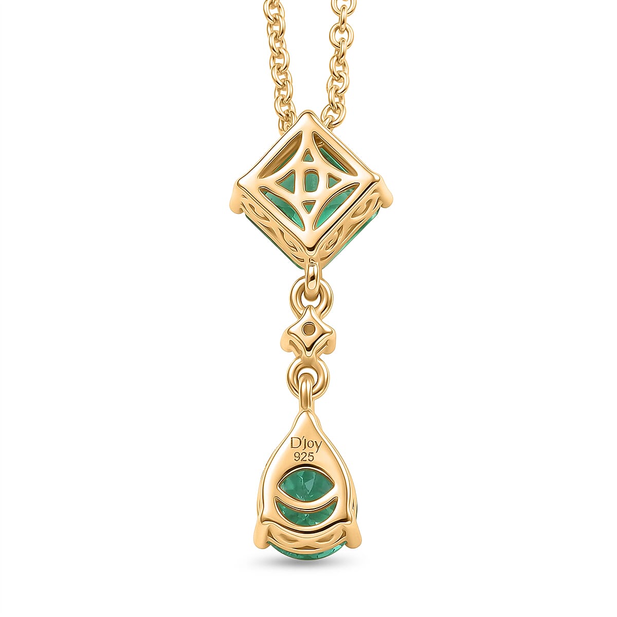 D'Joy Emeraldine Triplet Quartz & White Zircon Pendant with Chain (Size 20) in Yellow Gold Tone 3.20 Ct.