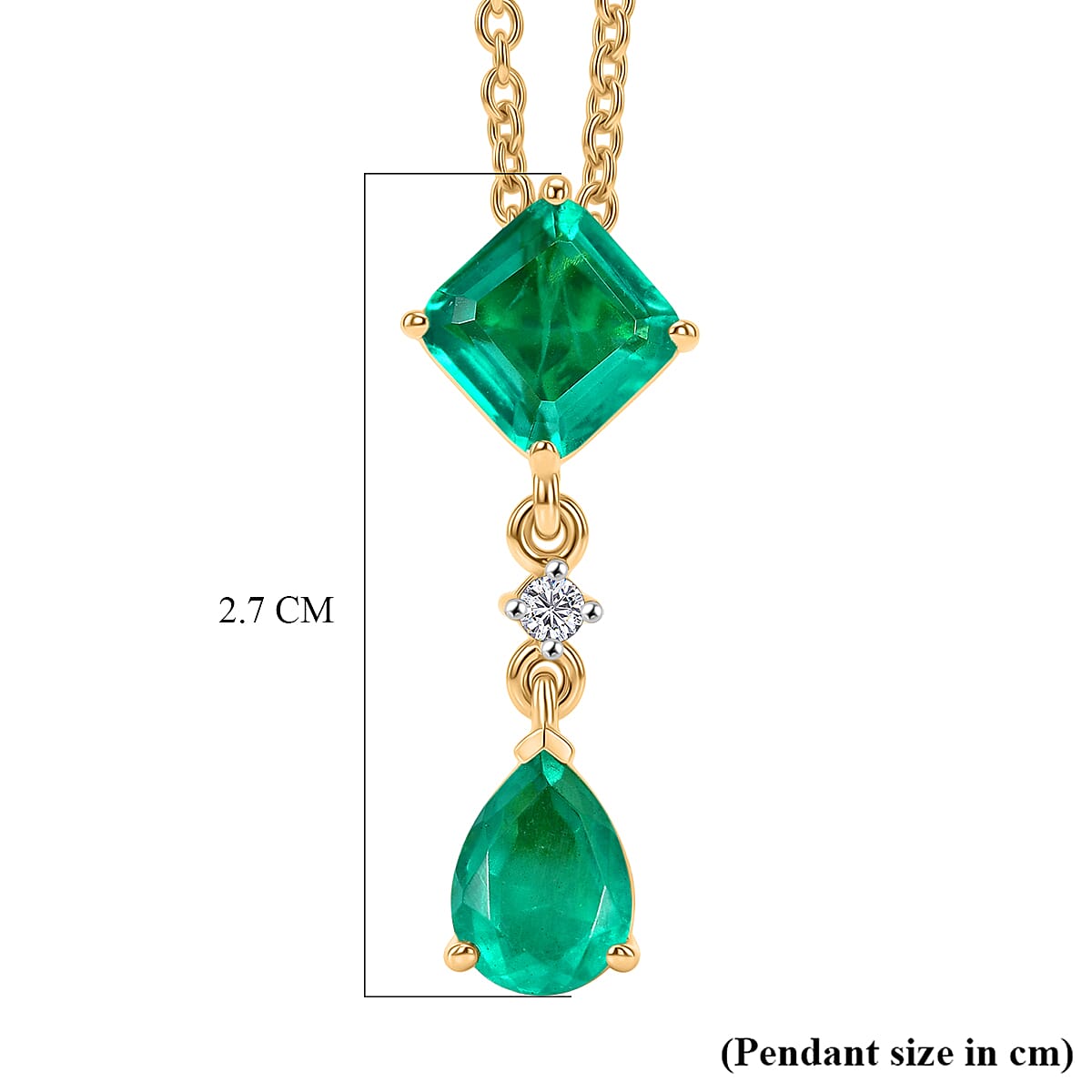 D'Joy Emeraldine Triplet Quartz & White Zircon Pendant with Chain (Size 20) in Yellow Gold Tone 3.20 Ct.