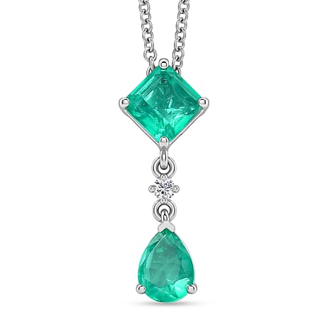 D'Joy Emeraldine Triplet Quartz & White Zircon Pendant with Chain (Size 20) 3.20 Ct.