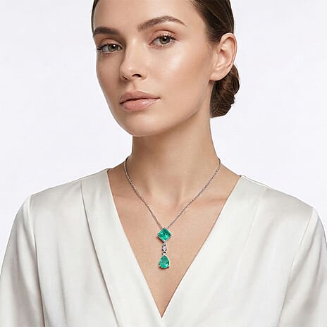 D'Joy Emeraldine Triplet Quartz & White Zircon Pendant with Chain (Size 20) 3.20 Ct.