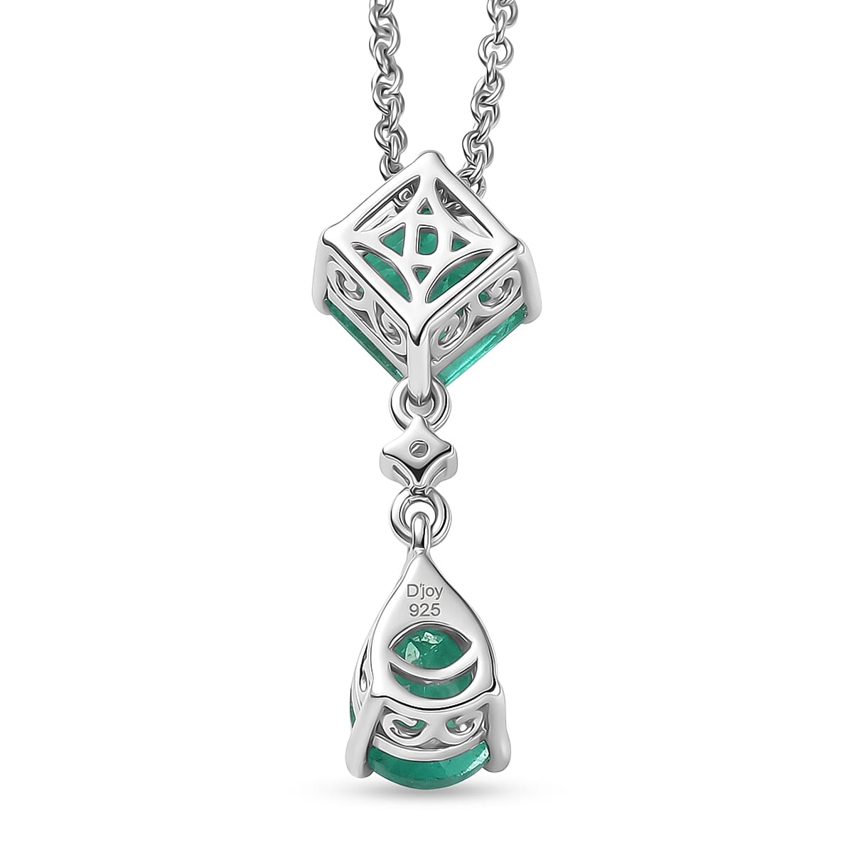 D'Joy Emeraldine Triplet Quartz & White Zircon Pendant with Chain (Size 20) 3.20 Ct.