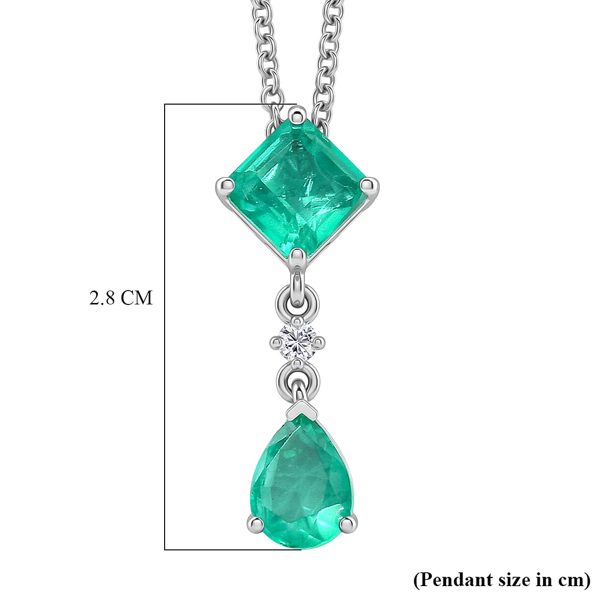 D'Joy Emeraldine Triplet Quartz & White Zircon Pendant with Chain (Size 20) 3.20 Ct.
