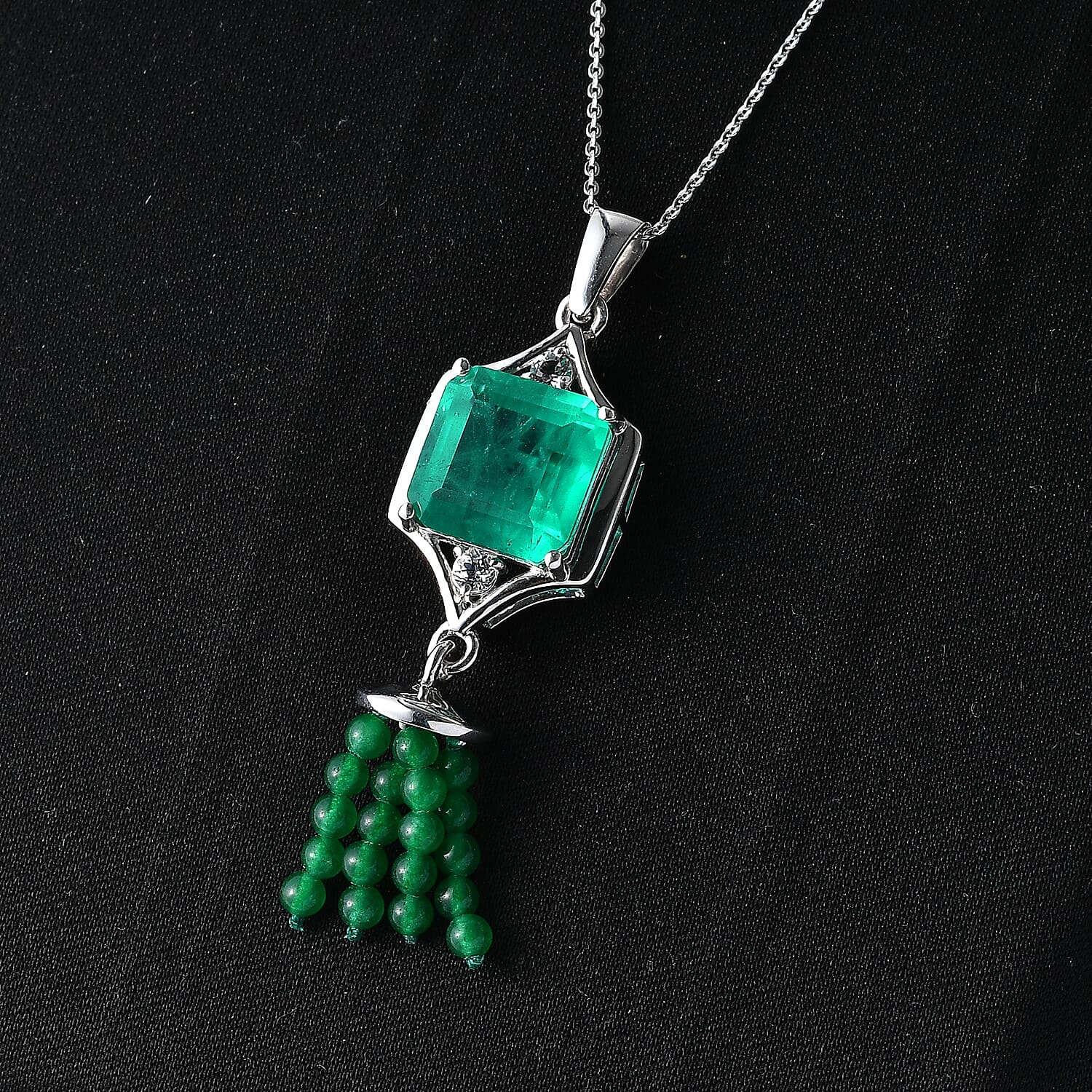 D'Joy Emeraldine Triplet Quartz, Green Quartz & White Topaz Pendant with Chain (Size 20) in Platinum Overlay Sterling Silver 13.82 Ct