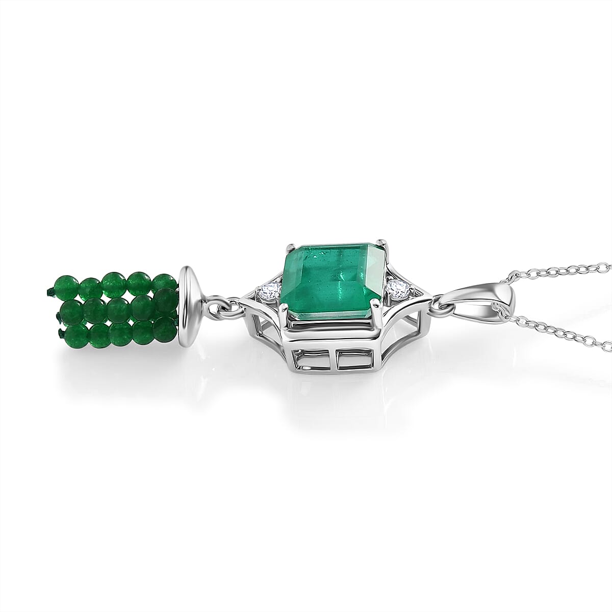 D'Joy Emeraldine Triplet Quartz, Green Quartz & White Topaz Pendant with Chain (Size 20) in Platinum Overlay Sterling Silver 13.82 Ct