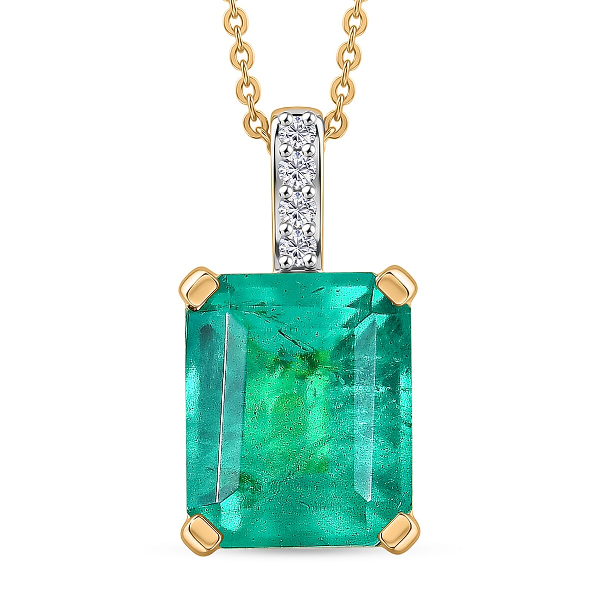 D'Joy Emeraldine Triplet Quartz & White Zircon Pendant with Chain (Size 20) in Yellow Gold Plated Sterling Silver 5.42 Ct.