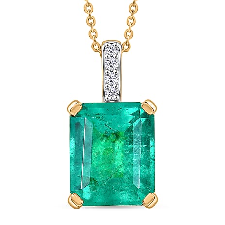 D'Joy Emeraldine Triplet Quartz & White Zircon Pendant with Chain (Size 20) in Yellow Gold Plated Sterling Silver 5.42 Ct.