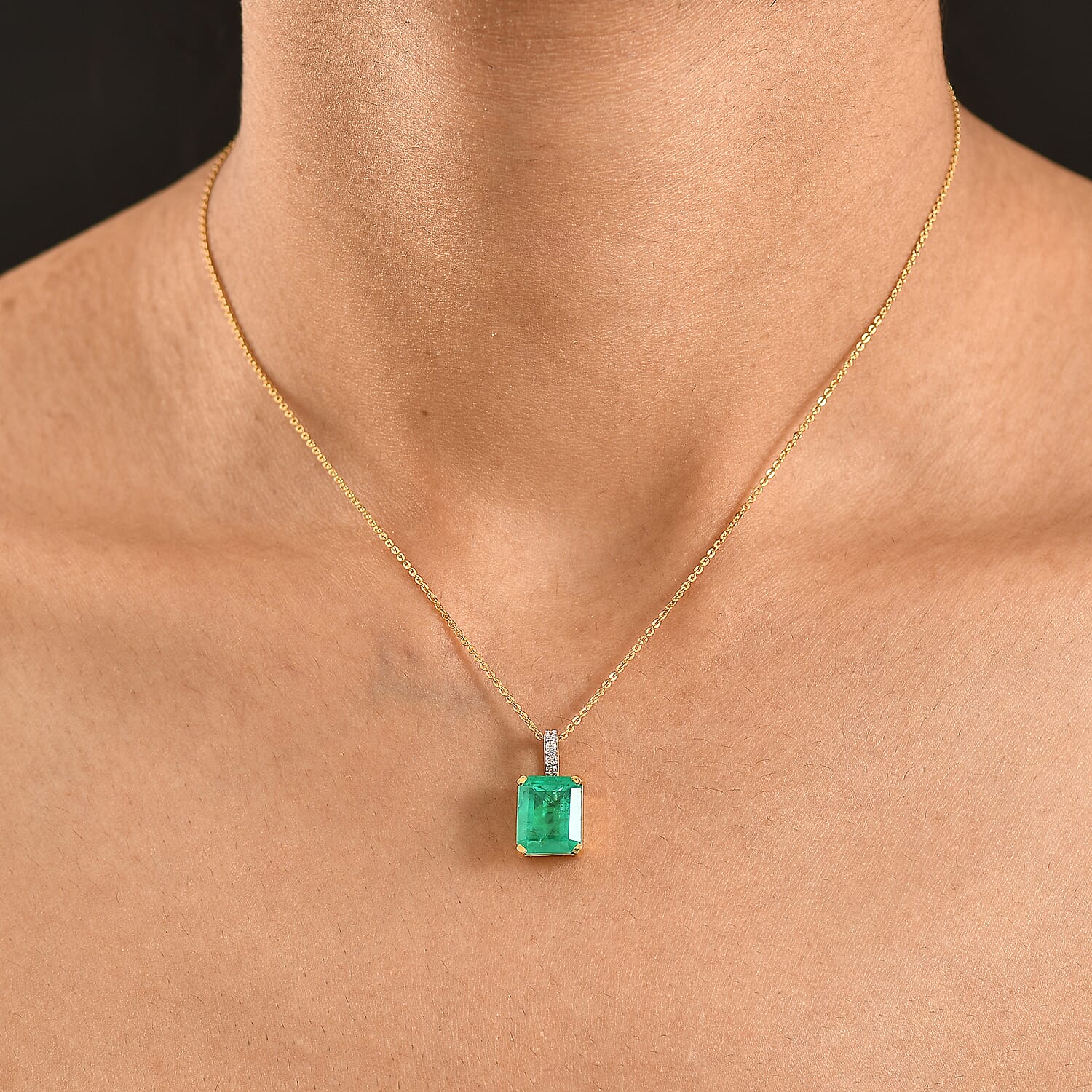 D'Joy Emeraldine Triplet Quartz & White Zircon Pendant with Chain (Size 20) in Yellow Gold Plated Sterling Silver 5.42 Ct.