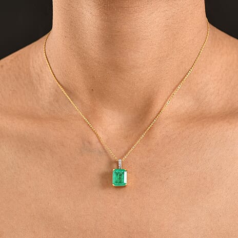 D'Joy Emeraldine Triplet Quartz & White Zircon Pendant with Chain (Size 20) in Yellow Gold Plated Sterling Silver 5.42 Ct.