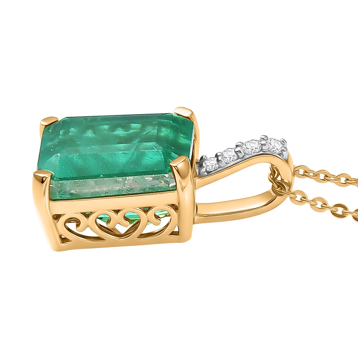 D'Joy Emeraldine Triplet Quartz & White Zircon Pendant with Chain (Size 20) in Yellow Gold Plated Sterling Silver 5.42 Ct.