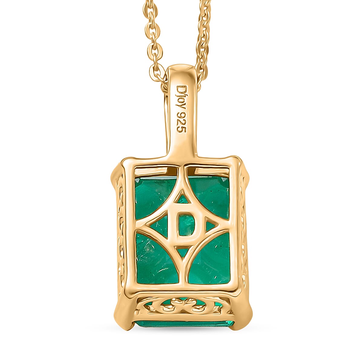 D'Joy Emeraldine Triplet Quartz & White Zircon Pendant with Chain (Size 20) in Yellow Gold Plated Sterling Silver 5.42 Ct.