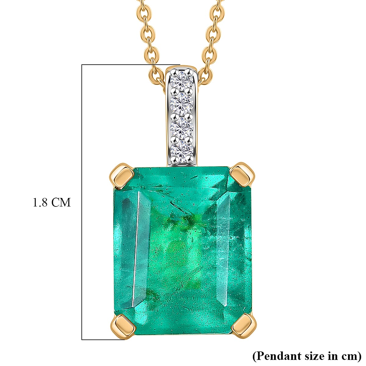 D'Joy Emeraldine Triplet Quartz & White Zircon Pendant with Chain (Size 20) in Yellow Gold Plated Sterling Silver 5.42 Ct.