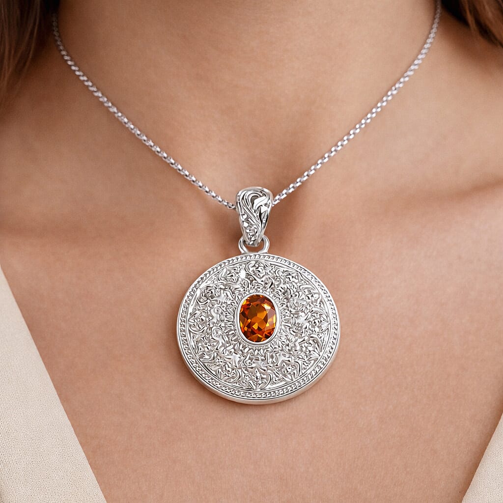 Royal Bali Collection - Crimson Fire Opal Sterling Silver Pendant with Chain (Size 20) 1.50 Ct.
