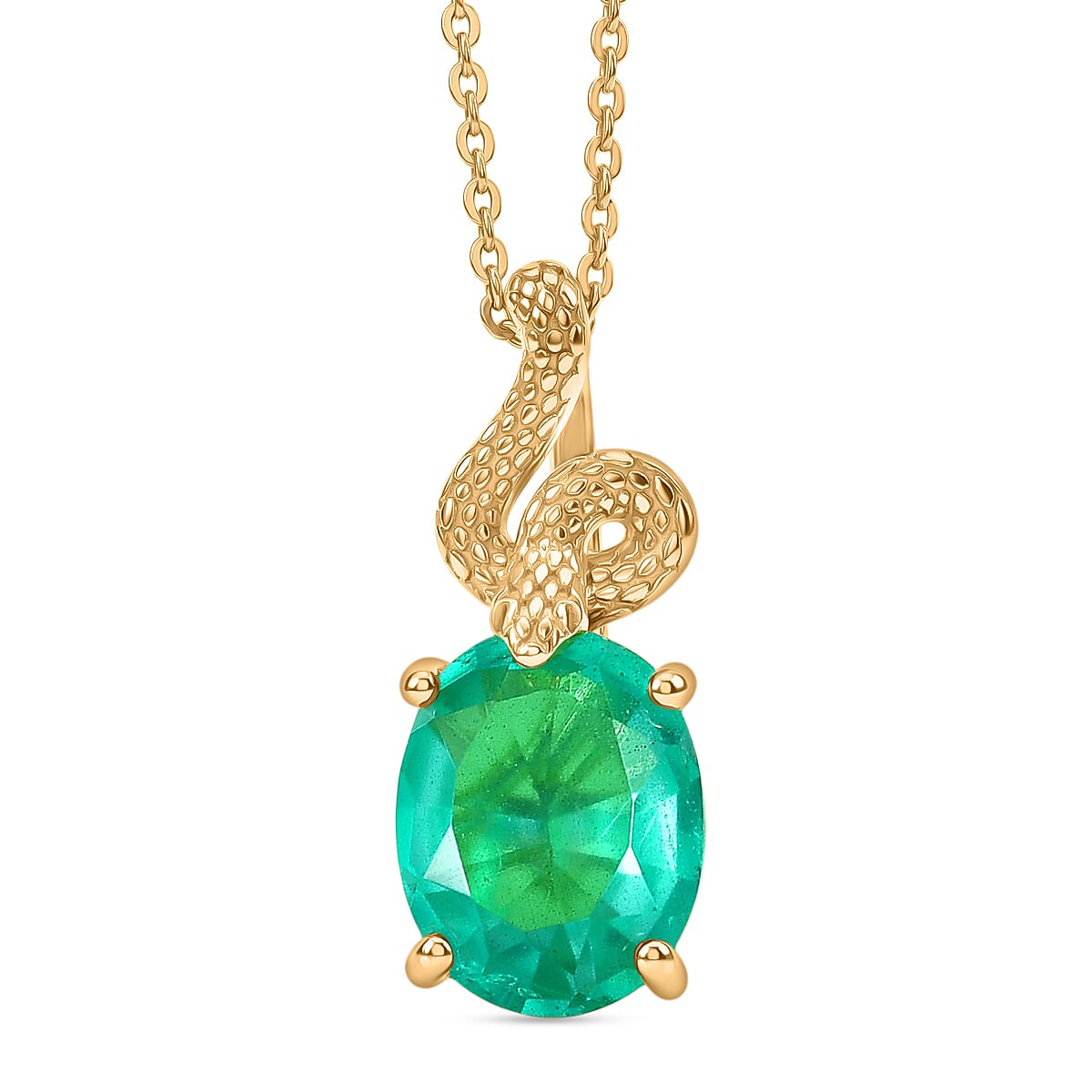 D'Joy Emeraldine Triplet Quartz Oval Cut Pendant with Chain (Size 20) in Yellow Gold Plated Sterling Silver 2.76 Ct.
