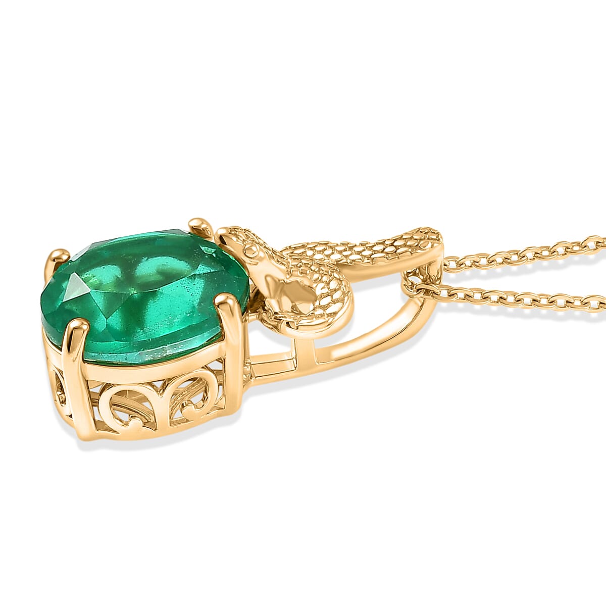 D'Joy Emeraldine Triplet Quartz Oval Cut Pendant with Chain (Size 20) in Yellow Gold Plated Sterling Silver 2.76 Ct.