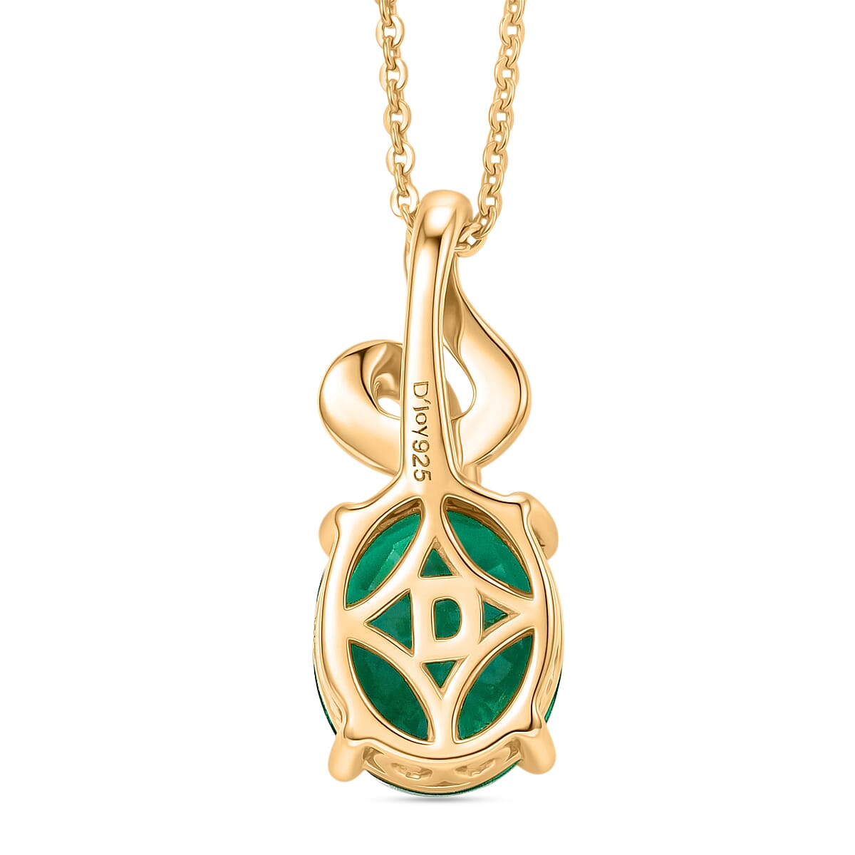 D'Joy Emeraldine Triplet Quartz Oval Cut Pendant with Chain (Size 20) in Yellow Gold Plated Sterling Silver 2.76 Ct.