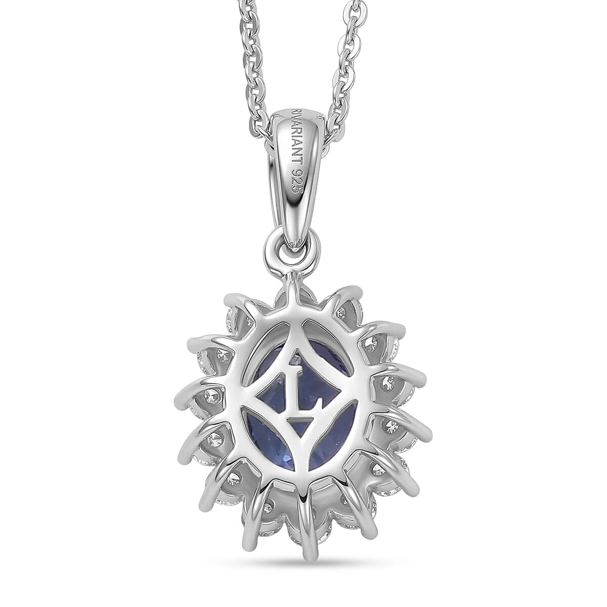 Luxuriant Tanzanite & SI-G-H Lab Grown Diamond Oval Cut Halo Pendant with Chain (Size 20) in Rhodium Overlay Sterling 1.77 Ct.