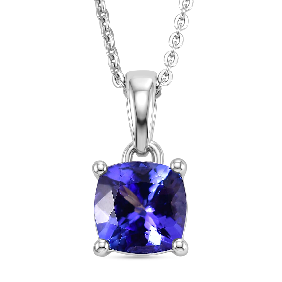 D'Joy - Tanzanite Solitaire Pendant with Chain (Size 20) in Rhodium Overlay Sterling Silver 1.35 Ct.