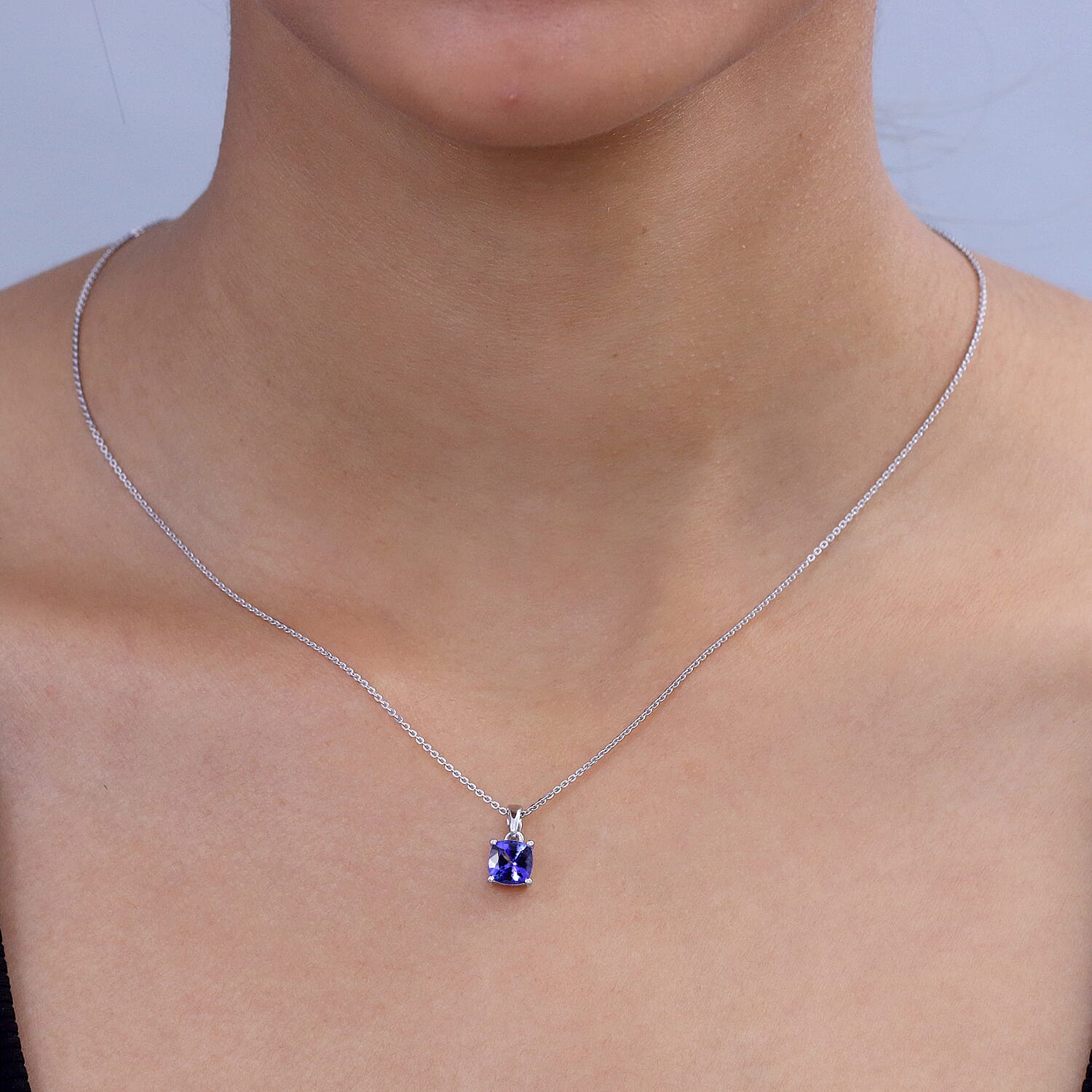 D'Joy - Tanzanite Solitaire Pendant with Chain (Size 20) in Rhodium Overlay Sterling Silver 1.35 Ct.