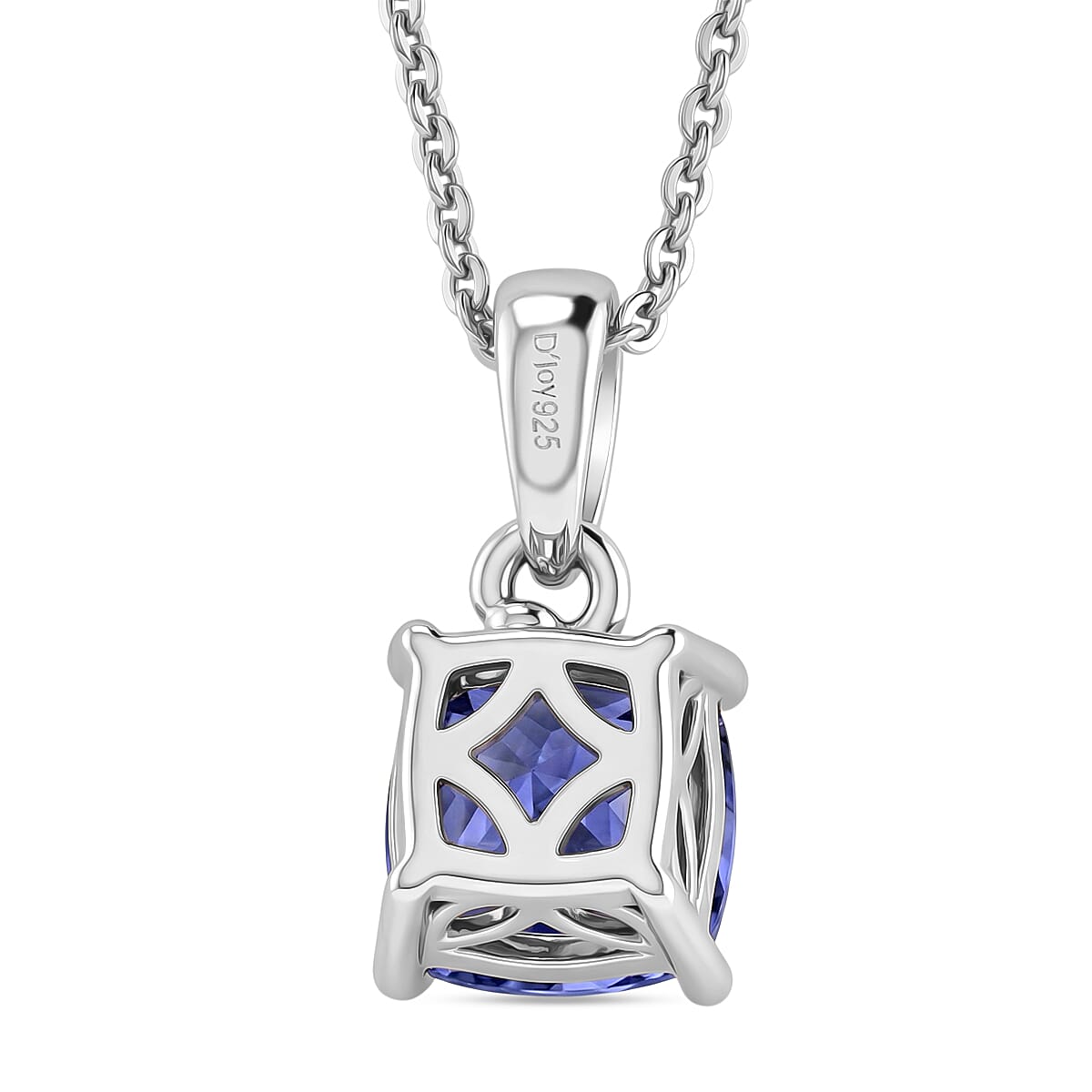 D'Joy - Tanzanite Solitaire Pendant with Chain (Size 20) in Rhodium Overlay Sterling Silver 1.35 Ct.
