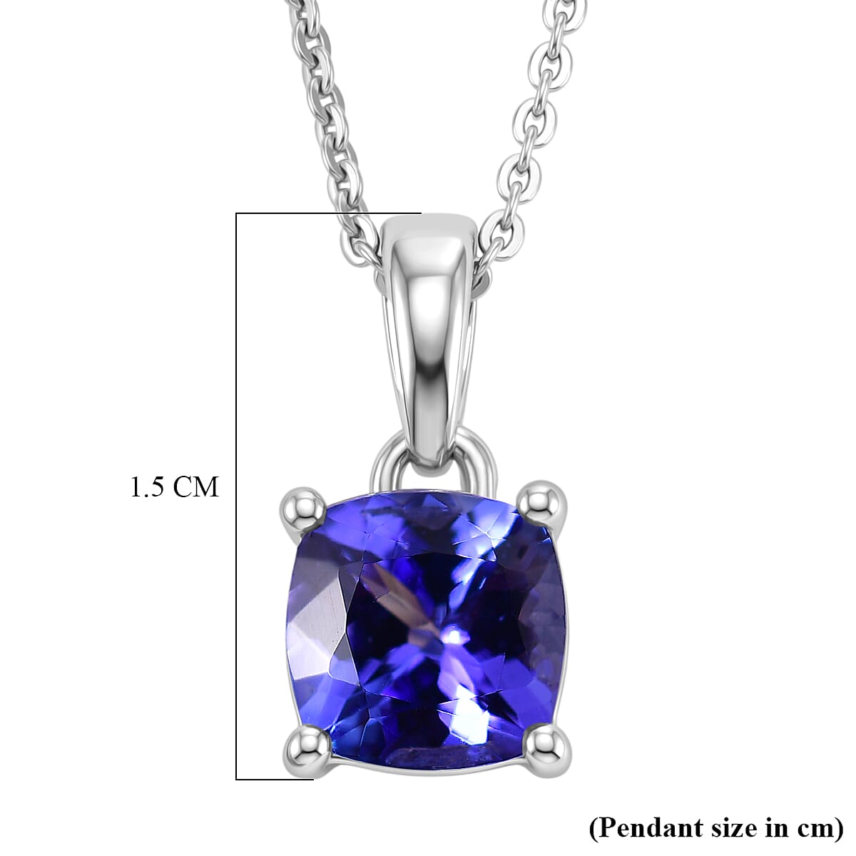D'Joy - Tanzanite Solitaire Pendant with Chain (Size 20) in Rhodium Overlay Sterling Silver 1.35 Ct.