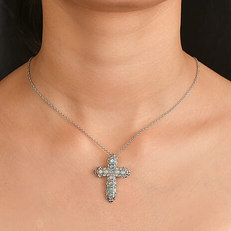Ethiopian Opal Cross Pendant with Chain (Size 20)