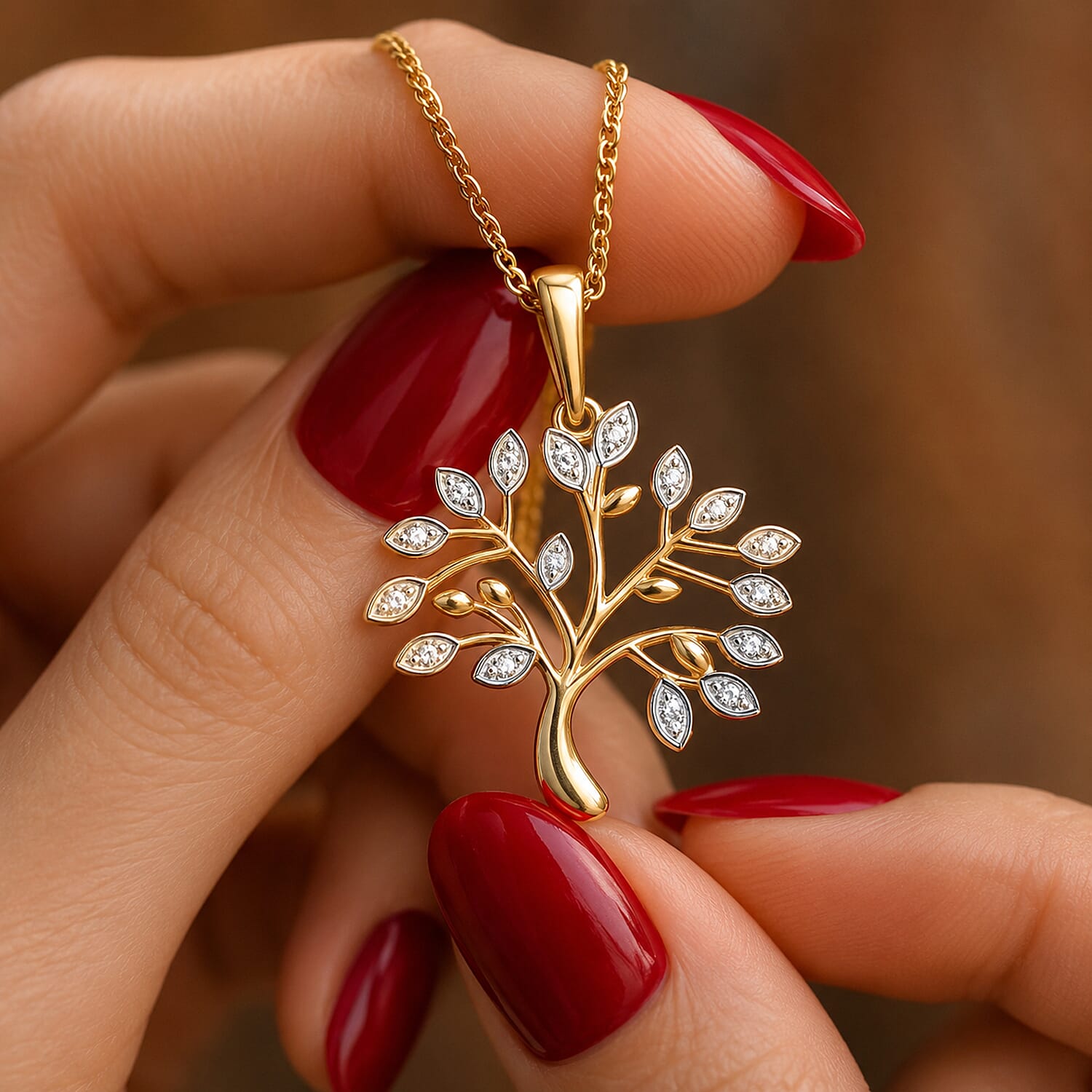 Natural White Diamond Tree of Life Pendant with Chain (Size 20)