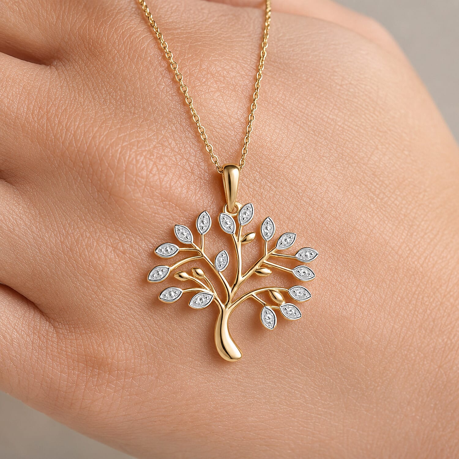 Natural White Diamond Tree of Life Pendant with Chain (Size 20)