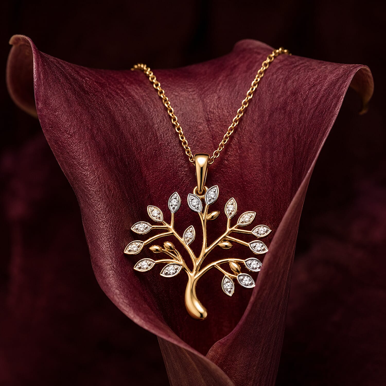 Natural White Diamond Tree of Life Pendant with Chain (Size 20)