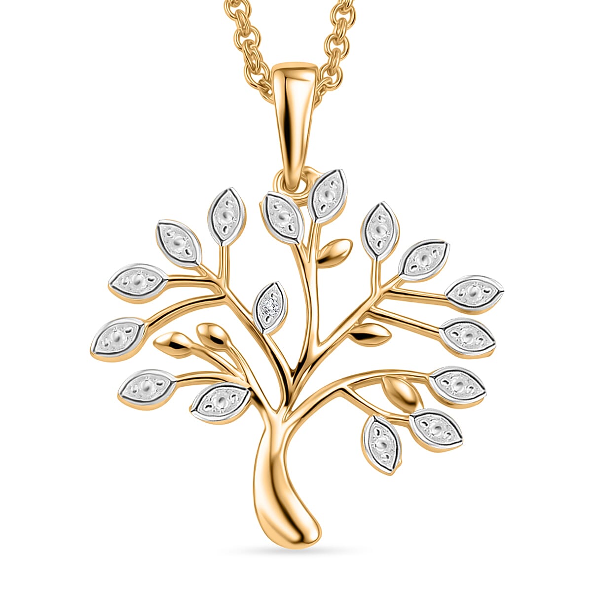 EverTrue - White Diamond Tree of Life Pendant with Chain (Size 20) in Yellow Gold Tone