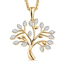 EverTrue - White Diamond Tree of Life Pendant with Chain (Size 20) in Yellow Gold Tone