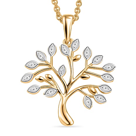 EverTrue - White Diamond Tree of Life Pendant with Chain (Size 20) in Yellow Gold Tone