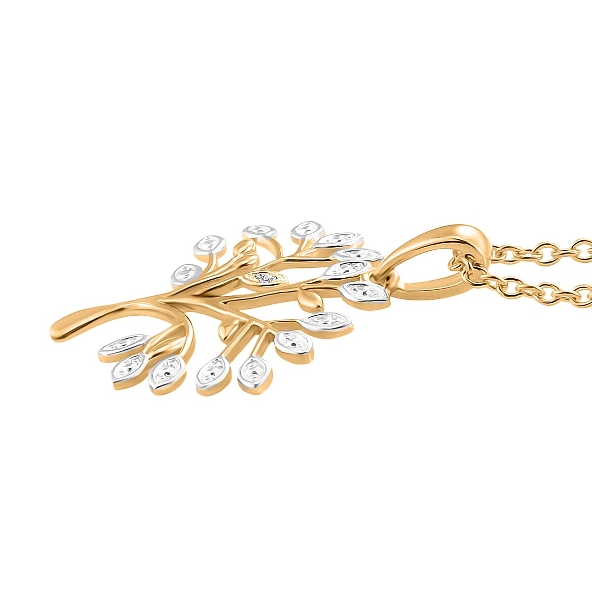 EverTrue - White Diamond Tree of Life Pendant with Chain (Size 20) in Yellow Gold Tone