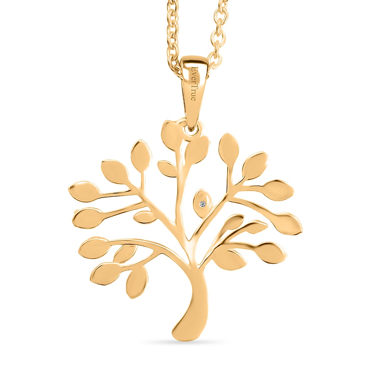 EverTrue - White Diamond Tree of Life Pendant with Chain (Size 20) in Yellow Gold Tone