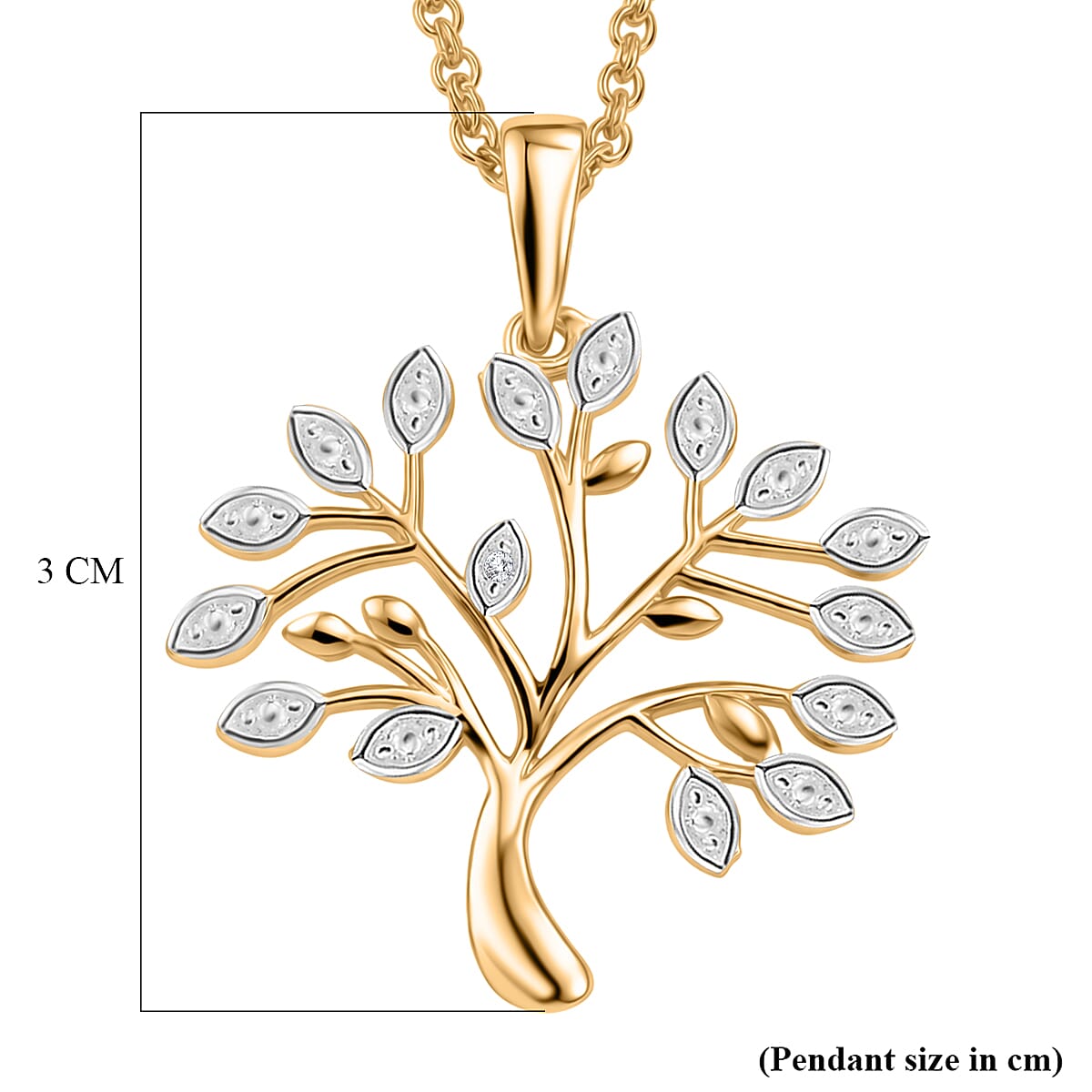 EverTrue - White Diamond Tree of Life Pendant with Chain (Size 20) in Yellow Gold Tone