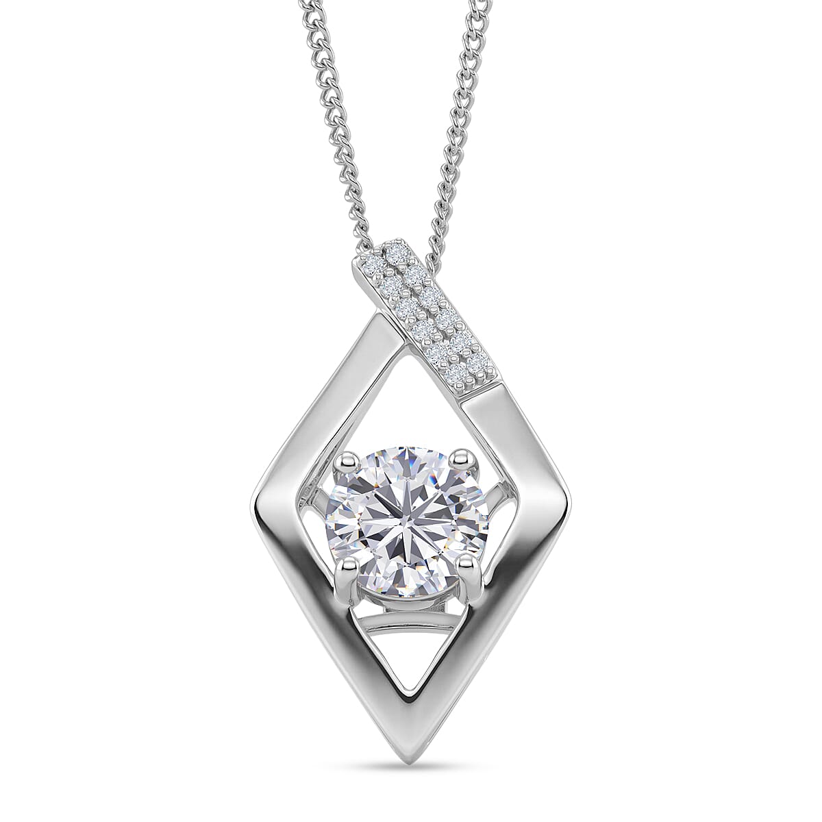 D'Joy GRA Certified Moissanite D-VVS1 Solitaire Pendant with Chain (Size 18) in Rhodium Overlay Sterling Silver 1.00 Ct
