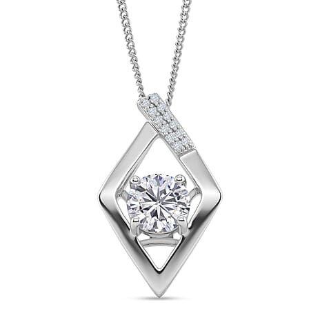 D'Joy GRA Certified Moissanite D-VVS1 Solitaire Pendant with Chain (Size 18) in Rhodium Overlay Sterling Silver 1.00 Ct