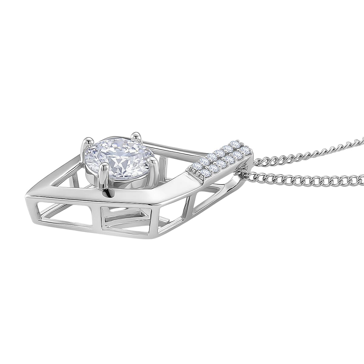 D'Joy GRA Certified Moissanite D-VVS1 Solitaire Pendant with Chain (Size 18) in Rhodium Overlay Sterling Silver 1.00 Ct